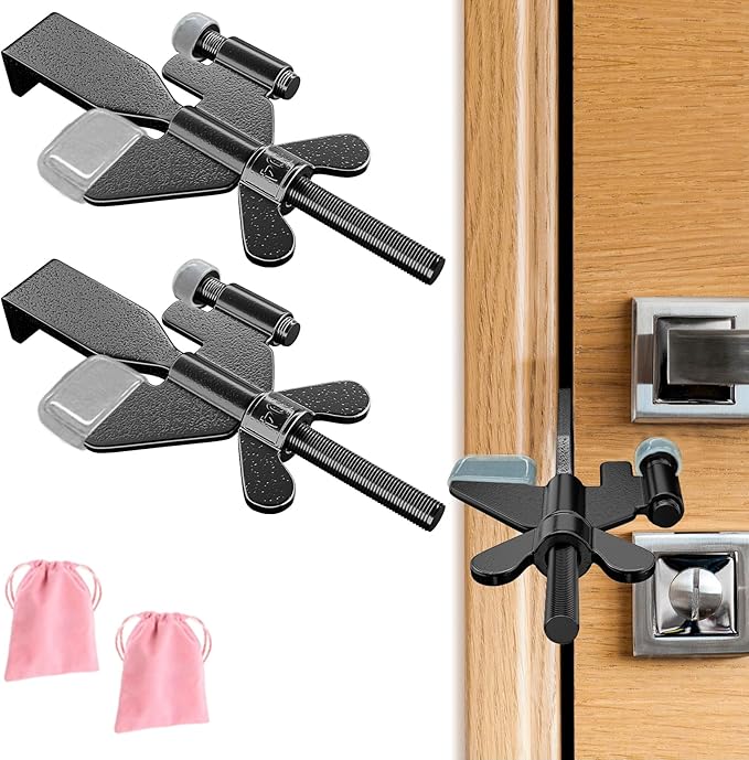 2 Pack Adjustable Portable Door Lock, Hotel Door Locks for Travelers Security, Prevent Unauthorized Entry, Door Stoppers Security for Travel Bedrooms Apartment Airbnb Dorm, with Silicone Caps