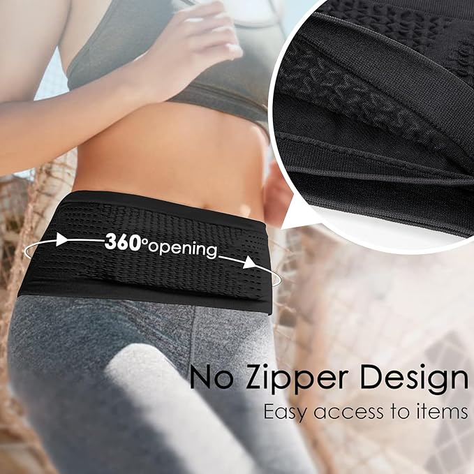 Adorila Slim Running Belt, No-Bounce Hidden Waist Pack with 360° Opening for Soft Flask, Cellphones, Keys or Gels, Black, Small