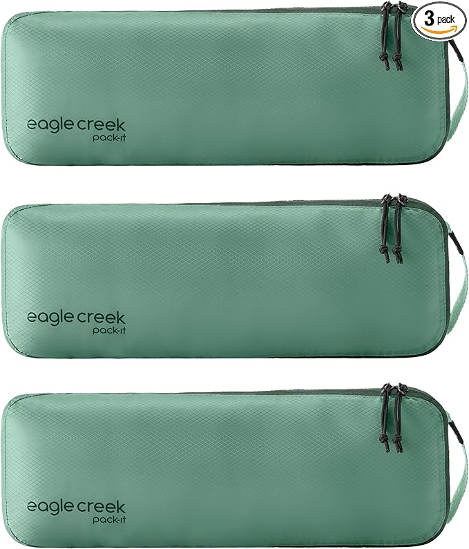 Eagle Creek Pack-It Isolate Slim Cube M/M/M Set - Minimalist Compact Travel Organizer for Hair Styling Tools, Belts & Small Items - Travel Accessories - Willow Green