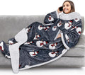 PAVILIA Sherpa Blanket with Sleeves, Foot Pocket for Women Men Adults, Thick Wearable Blanket Throw Wrap, Fleece Warm Snuggle Blanket Robe, Cozy Gift Ideas Wife Mom, Snowman Gray