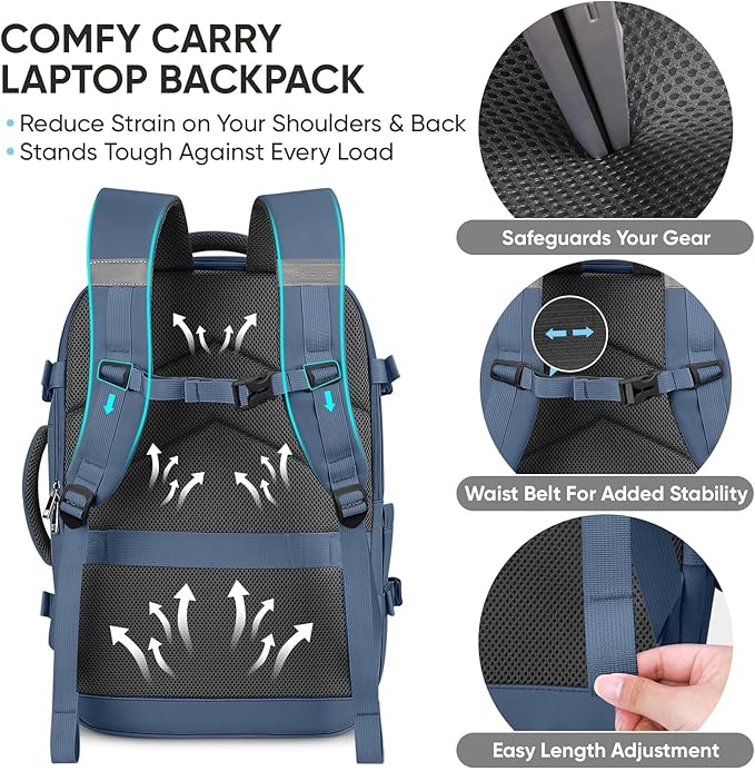 BALEINE Travel Backpack for Women Men, Large Sturdy Carry On Laptop Backpack Gifts for Business, Casual, Weekender, Hiking (Large, Dusty Blue)