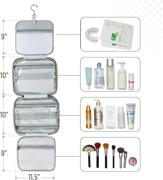 Ms. Pen- Travel Toiletry Bag Organizers, Sage Green, Makeup Travel Bag for Toiletries with Hanging Hook, Water-Resistant