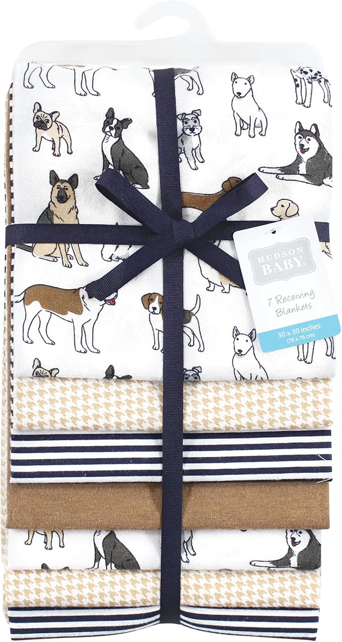 Hudson Baby Unisex Baby Cotton Flannel Receiving Blankets Bundle, Handsome Dogs, One Size