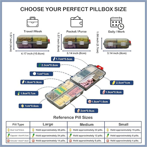 2026 New Extra Large Pill Box with Medicine Labels Travel Essentials Daily Med Container Mini Medication Organizer Storage Organizer Case 7 Day Pill Organizer(Grey)