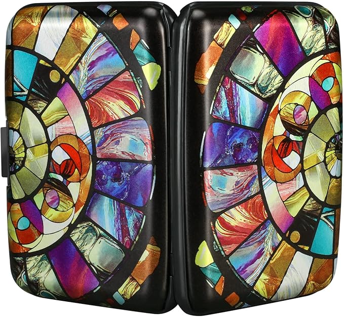 ELFISH Mini RFID Aluminum Wallet Credit Cards Holder Business Card Case Metal ID Case for Men Women (Colorful Glass)