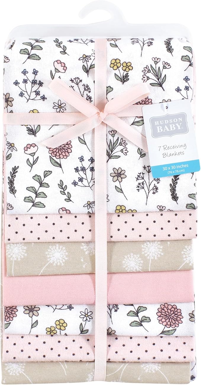 Hudson Baby Unisex Baby Cotton Flannel Receiving Blankets Bundle, Dandelion Wish, One Size