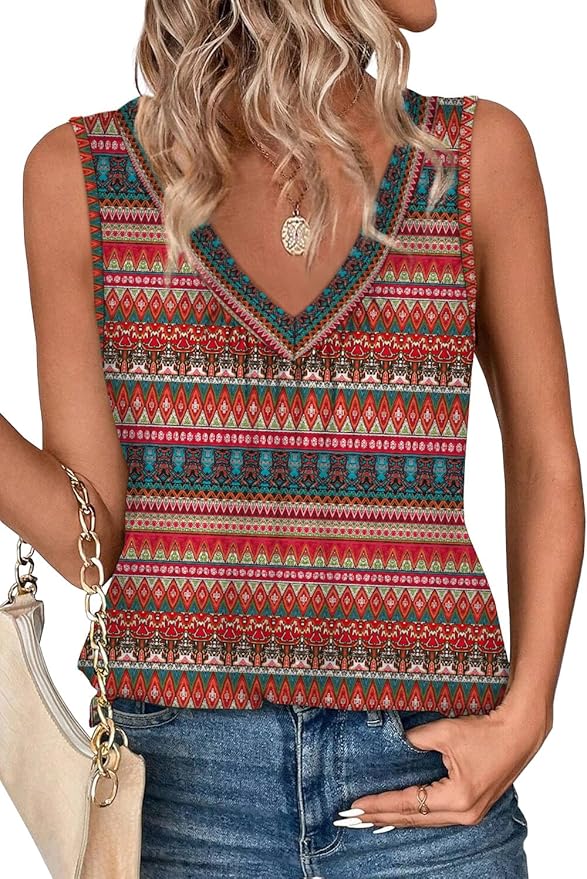 OFEEFAN Tank Top for Women Loose Fit Sleeveless Shirts V Neck Summer Clothes Ruched Women's Tees and Tanks Curved Hem