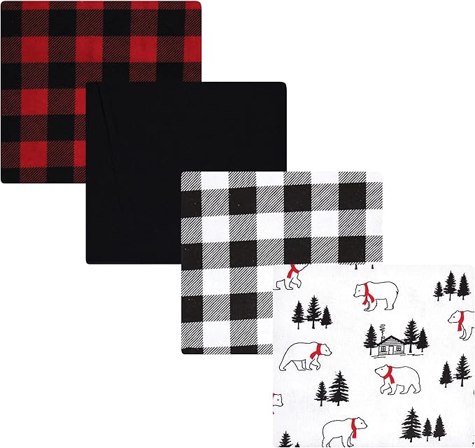 Hudson Baby Unisex Baby Cotton Flannel Receiving Blankets, Buffalo Plaid Bear, One Size
