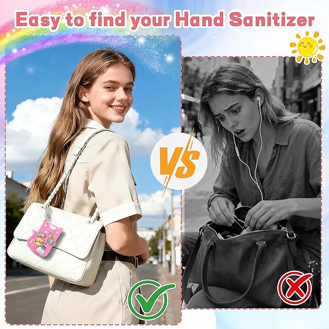 Cat Silicone Case for Touchland Hand Sanitizer Spray, Hand Sanitizer Holder Keychain with 4 Cute Charms for Touch Land Mist 1FL. OZ