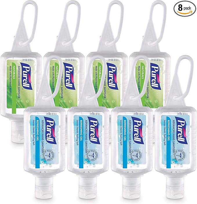 Purell Advanced Hand Sanitizer Variety Pack, Naturals and Refreshing Gel, 1 Fl Oz Travel Size Flip-Cap Bottle with Jelly Wrap Carrier (Pack of 8) - 3900-09-ECSC