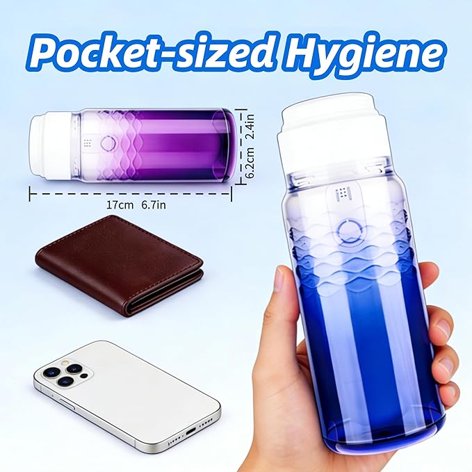 Portable Bidet for Travel & Postpartum Care - 320ML Handheld Peri Bottle with 3 Pressure Settings & 800mAh Battery, IPX6 Waterproof for Women Hygiene and Outdoor Use (Purple, 320ml)