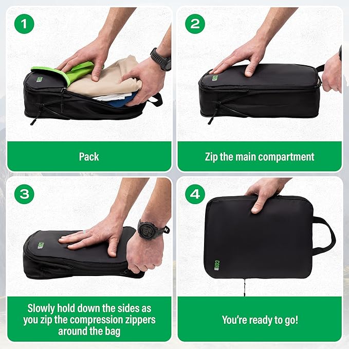 Compression Packing Cubes Travel Organizers plus Laundry or Shoe Bag (Black, 5 Piece)
