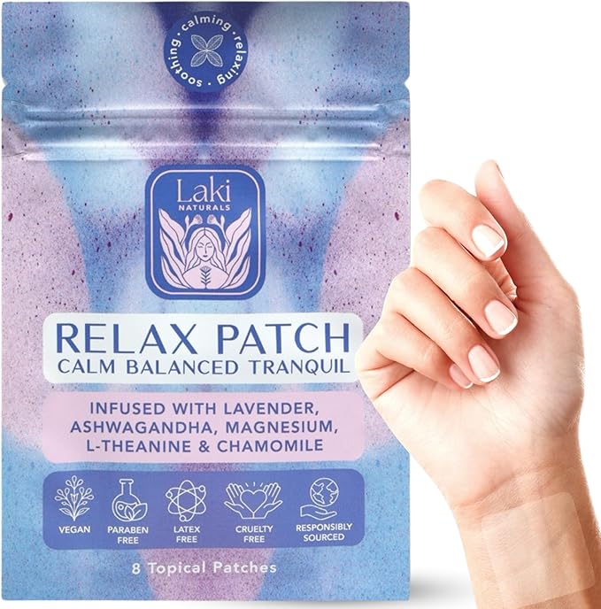 Laki Naturals Relax Patch (1 Count, Pack of 8) | Natural Plant-Based Ingredients for Stress and Worry | Calming Formula for Better Sleep