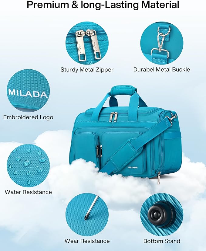MILADA Underseat Carry On Luggage Bags for Travel Lightweight Foldable Carry On Bags for Airplanes Small Duffle Bag for Men Women TSA Approved Underseat Bag Travel Tote Bags, Caribbean Blue