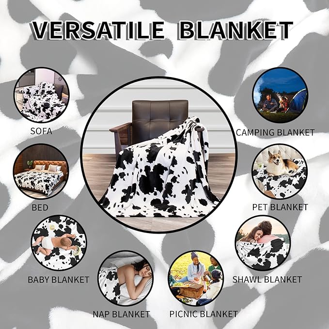Fleece Throw Blanket for Women Men, Black White Soft Cozy Fuzzy Fleece Throw for Couch, Bed, Sofa & Office, Warm Plush Bedding for All Seasons 50" x 60"