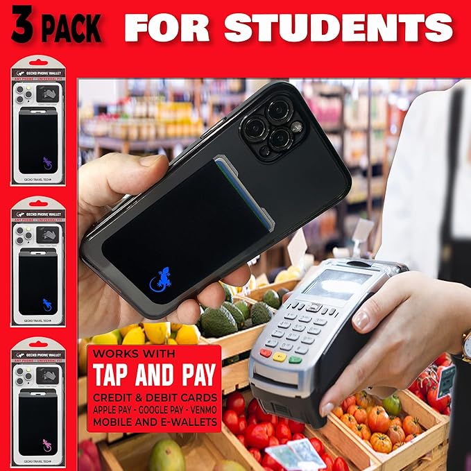 Phone Wallet - Adhesive Card Holder - Cell Phone Pouch - Stick on Lycra Pocket by Gecko - Carry Credit Cards and Cash