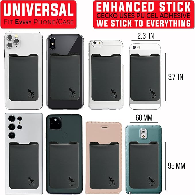 Phone Wallet - Adhesive Card Holder - Cell Phone Pouch - Stick on Lycra Pocket by Gecko - Carry Credit Cards and Cash