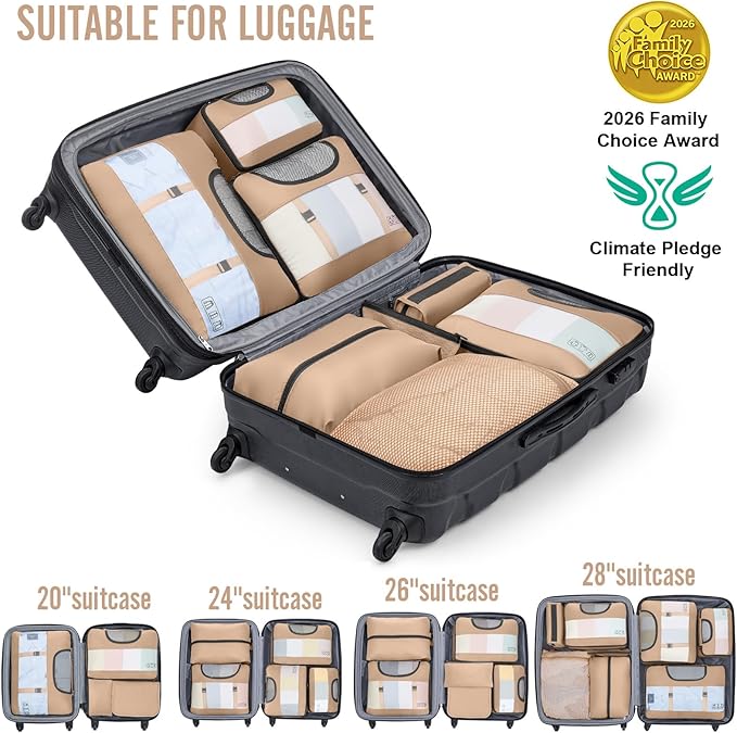 Veken 8 Set Packing Cubes for Travel Essentials, Suitcase Organizer Bags in 4 Sizes, Carry-On Luggage Accessories with Large Laundry Bag & Passport Holder, Must-Have for Airplane, Road Trip & Camping