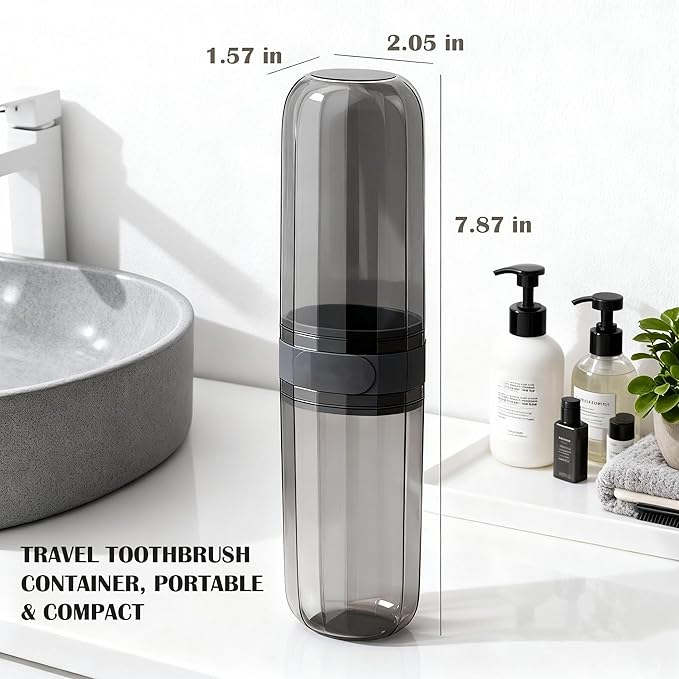 2-in-1 Toothbrush Travel Case, Portable Travel Toothbrush and Toothpaste Holders with Rinse Cup, Slim Clear Toothbrush Case for Traveling Camping School Dorm Bathroom