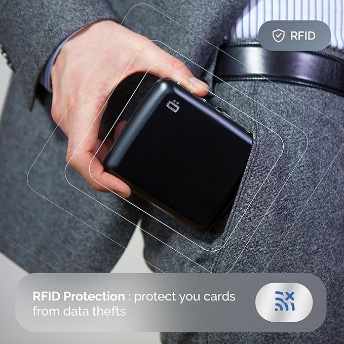 ÖGON -DESIGNS- Aluminum code wallet, lockable with a 3 digit code, RFID protection against fraud and demagnetization, secured card holder