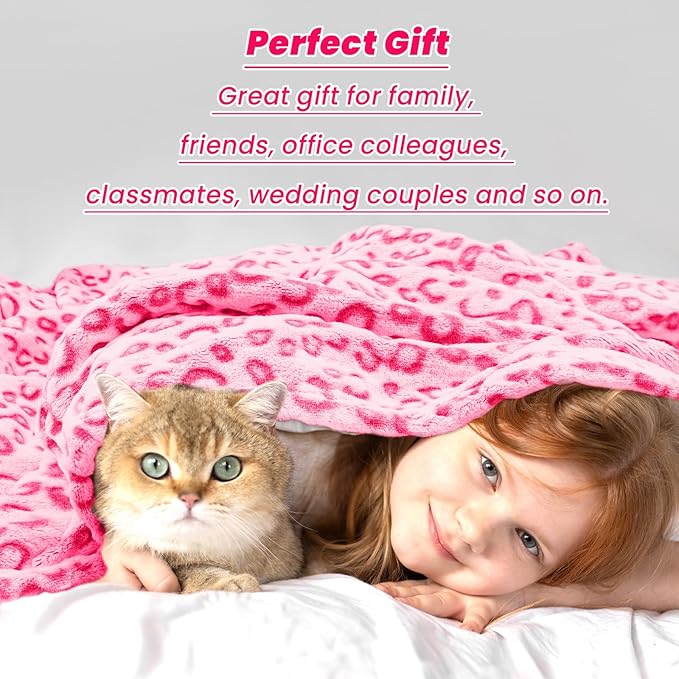 King Size Fleece Blanket for Bed, Oversized Soft Plush Full Size Pink Throw Blanket for Bedroom, Lightweight Cute Pink Cheetah Home Decor, All-Season Cozy Gifts for Adults Couples 90"x108"