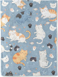 Cute Cat Faces Flannel Blanket - Adorable Cartoon Kitten Blue Throw - Lightweight Soft Cozy Gifts Blankets for Kids & Pet Lovers,Modern Home Room Bedroom Decor 50x60in