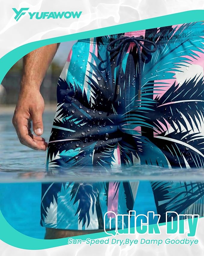 Men Swim Trunks 9 Inch with Mesh Lining Breathable Quick Dry Drawstring Pockets for Summer Beach Pool Board