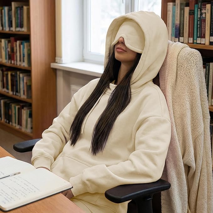 Ainangua Womens Oversized Pullover Essentials Hoodie with Eye Mask Comfor Airplane Mode Travel Office Vacation Sweatshirt
