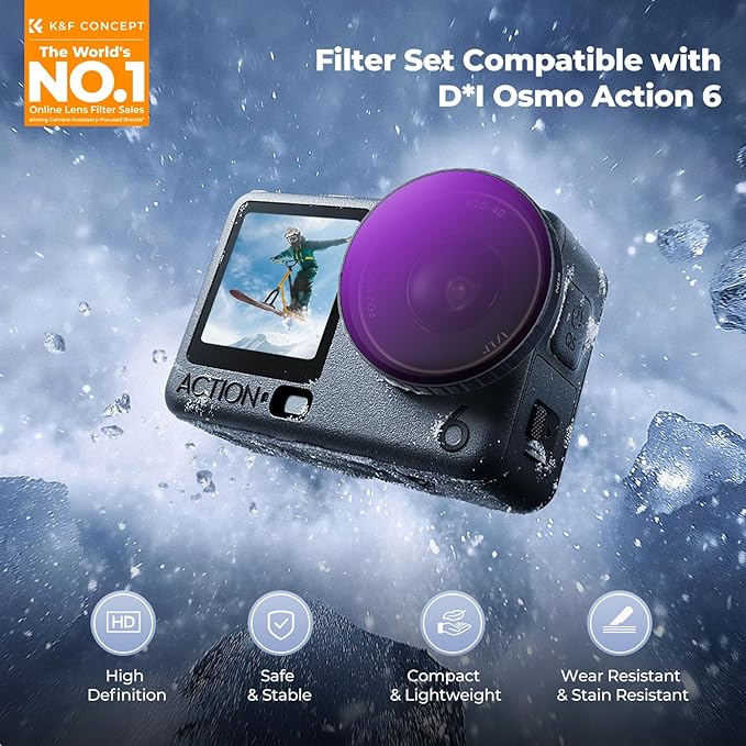 K&F CONCEPT Snap On CPL ND Filter Kit Compatible with DJI Osmo Action 6, 4 Pack CPL ND8 ND16 ND32 Neutral Density Polarizing Action 6 Filter Camera Accessories, Multicoated HD Optical Glass