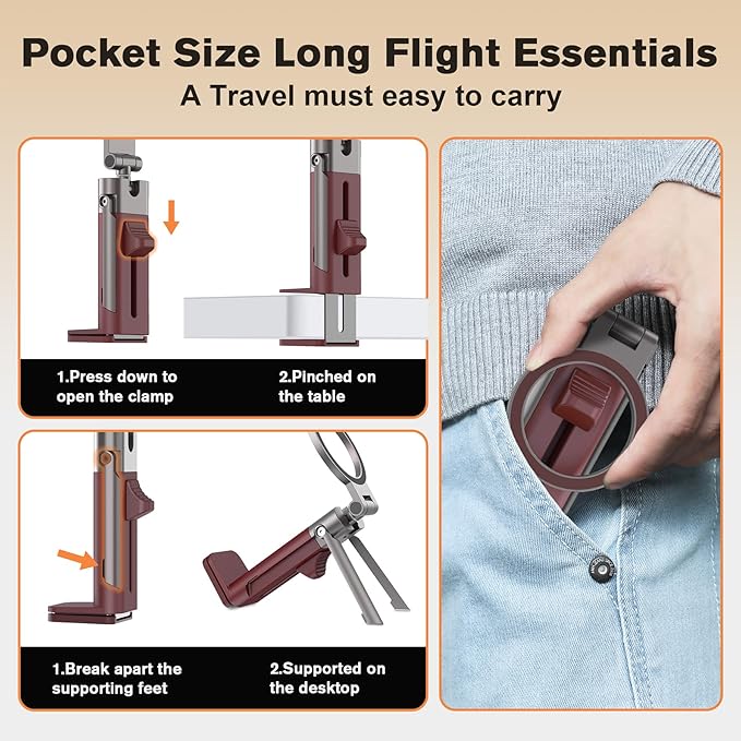 for MagSafe Airplane Phone Holder Mount Travel Essentials for Plane,N55*40 Pro Magnetic Phone Stand for Desk Tray Table,360° Swivel Travel Gifts for Women Men Airplane Gadgets Cruise Must Haves Red