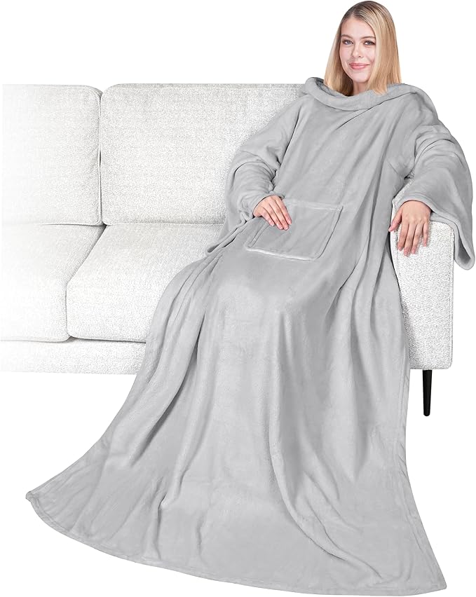 PAVILIA Wearable Blanket with Sleeves for Adult Women Men, Cozy Fleece Warm Wrap Throw with Arms, Gifts for Christmas, Wife