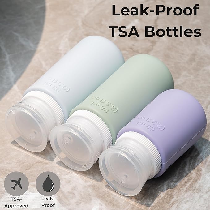 Travel Bottles for Toiletries TSA Approved Travel Size Containers BPA Free Leak Proof Refillable Liquid Silicone Squeezable Travel & HDPE Translucent Flip Top Bottles (Silicone & HDPE Flip Top)