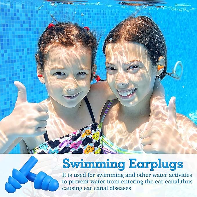 6 Pairs Kids Adults Ear Plugs Swimming Noise Cancelling Reusable Earplugs for Sleeping and Swimming, 6 Assorted Colors(Classic Colors)