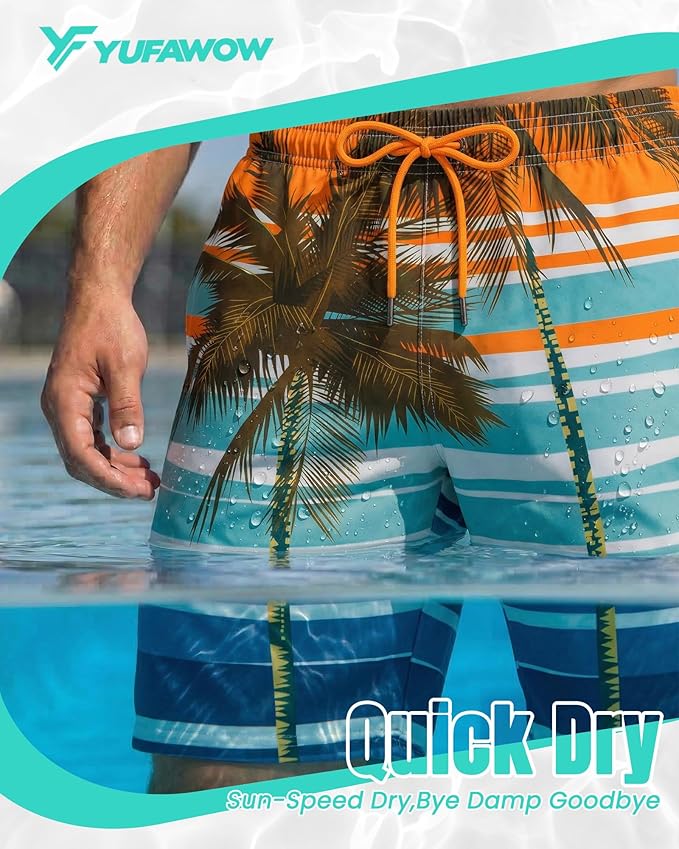 Men Swim Trunks 9 Inch with Mesh Lining Breathable Quick Dry Drawstring Pockets for Summer Beach Pool Board