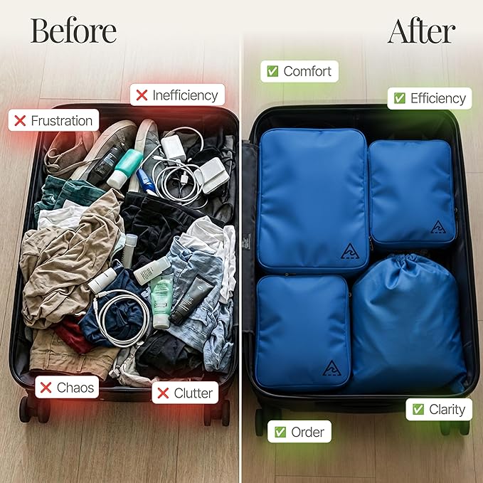 4-Piece Luxury Compression Packing Cubes & Bags for Travel – Maximize Space in Luggage with HybridMax Double-Capacity Design, 50 Luggage Tags, Patented Suitcase Organizer Bags, Lifetime Satisfaction