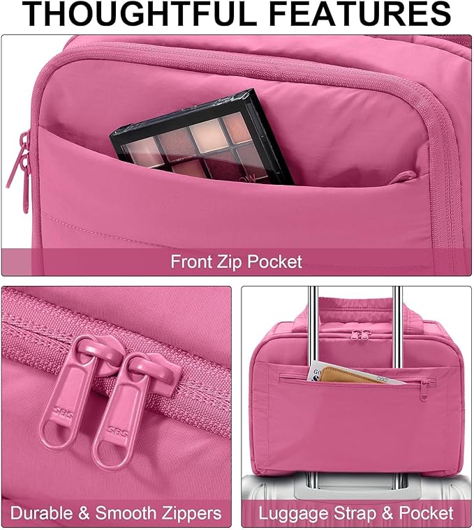 Bagstellar Travel Toiletry Bag for Women, Lightweight Large Quilted Puffy Makeup Bag Wide-open Make up Organizer Cloud Cosmetic Bag w/Handle for Traveling, Toiletries Essentials Accessories Rose Pink