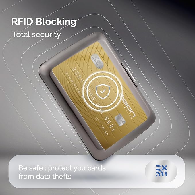 ÖGON -DESIGNS- Aluminum card holder with metal lock, RFID protection against fraud and demagnetization, compact wallet, Smart Case OSLO model