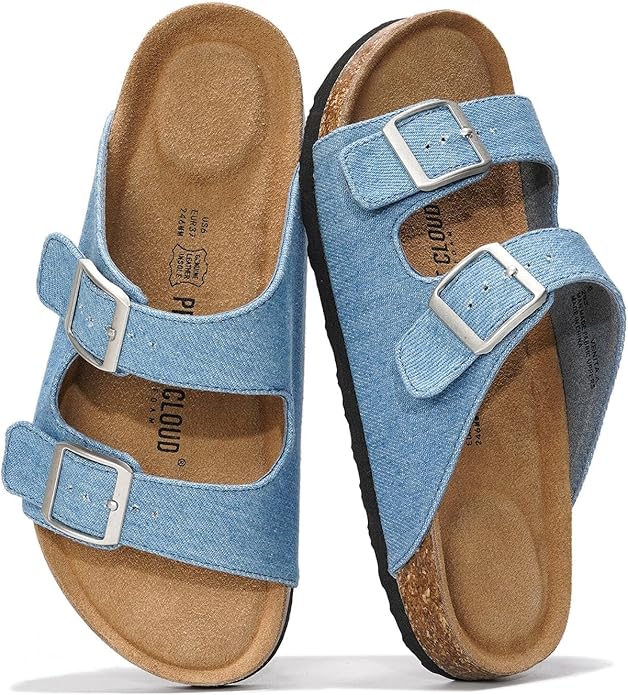 Project Cloud 100% Genuine Leather Flat Sandals For Women 2026 Cork Footbed Womens Sandals with Memory Foam and arch support Vacation Essentials Slides for Women Footwear (Venita)