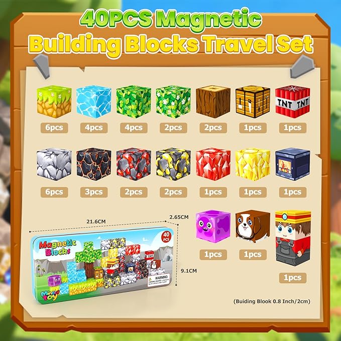 Mini Magnetic Blocks Tiles Travel Essentials Toddler Toys with Case, Kids Games Montessori Sensory Building Blocks Toys for 3+ Year Old Boys Girls Christmas Birthday Gifts