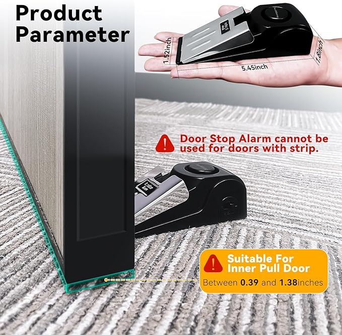 AceMining Door Stopper Alarm with 120dB Siren, Floor Mount Type, Rubber Security Door Wedge for Home, Hotel, Travel, Black