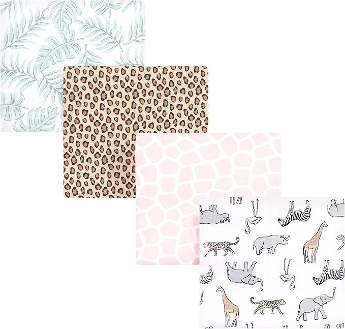 Hudson Baby Unisex Baby Cotton Flannel Receiving Blankets, Modern Pink Safari, One Size