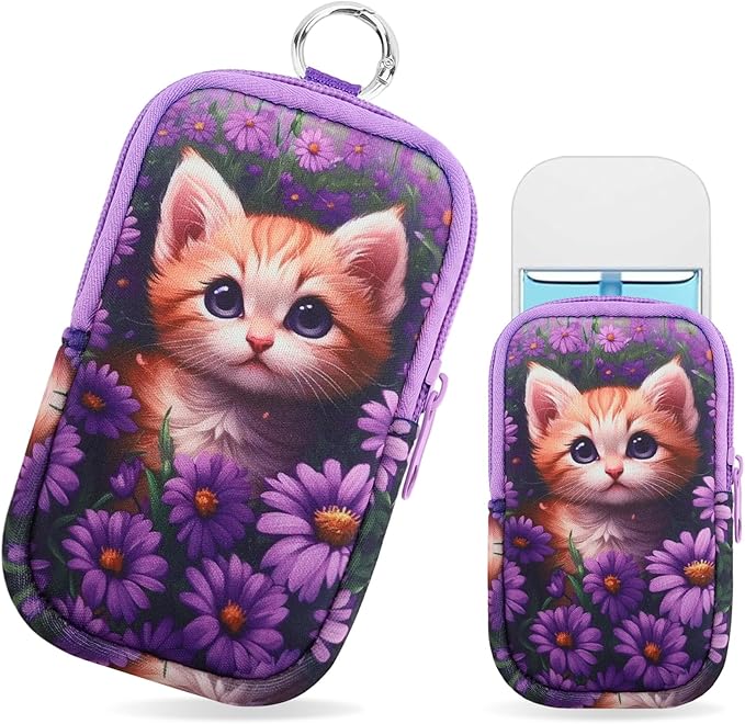 Hand Sanitizer Spray Case,Compatible with Popular Sanitizers,Zipper Pouch for Hand Sanitizer,Cute Fashion Accessories with Snap Hook for Glow Mist and Power Mist 1FL OZ(Yellow Cat)