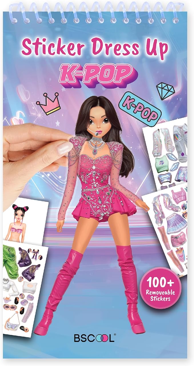 BSCOOL Sticker Dress up K-Pop - Sticker Activity Book for Kids. Learn Girls Fashion Design with Stickers and Guides for Kids 5 and up. K-Pop Singer Performance. Easter Gift for Girls