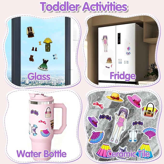 2 Sets Reusable Sticker Book for Kids, Puffy Jelly Stickers for Toddlers, Travel Essentials Craft Activities Toys for Girls Birthday Gifts - Princess, Fruits & Vegetables