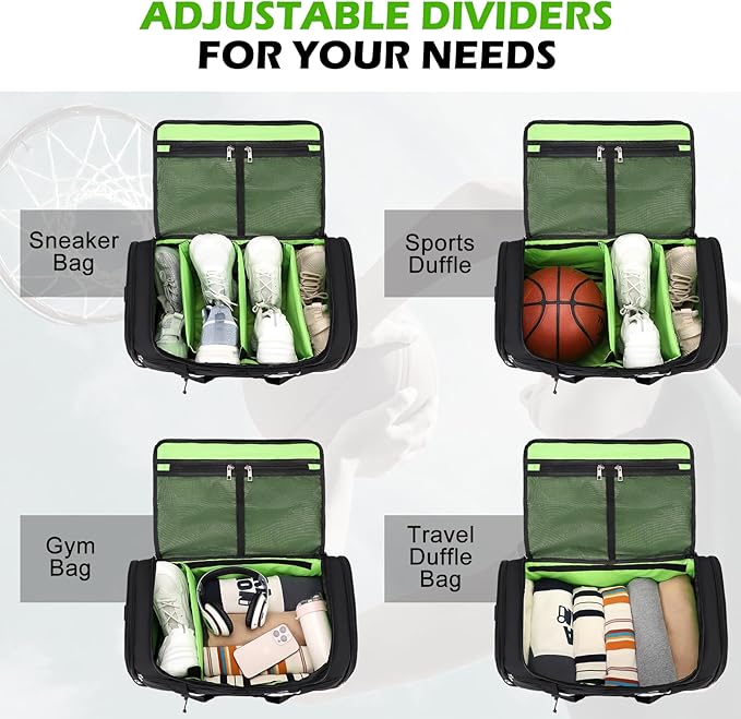 Scothen Sneaker Bag for Travel, Outdoor Sports Gym Bag Shoe Bags for 4 Pairs of Sneakers up to Size 14, Travel Duffel Bags with 3 Adjustable Dividers & Shoulder Strap, Sneakerhead Gift