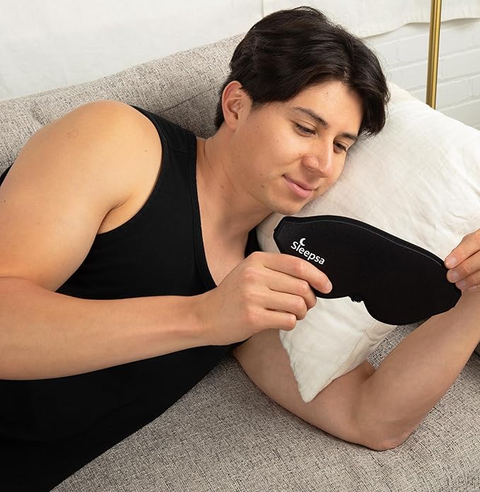100% Blackout Luxury Sleep Mask for Men, Women, Side Sleepers Ultra-Soft 3D Contoured Eye Masks for Sleep, Travel, Meditation – Adjustable Comfort Fit with Free Ear Plugs – Black