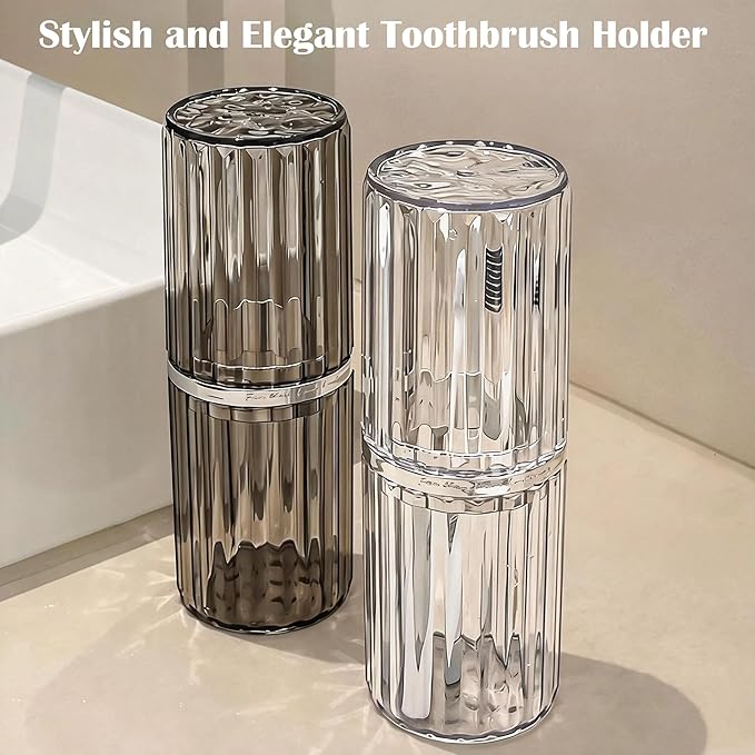 Toothbrush Travel Holder, 2-in-1 Dustproof Toothbrush Travel Case with Rinse Cup, Large Portable Toothbrush and Toothpaste Container for Traveling Camping School Business Trip Bathroom