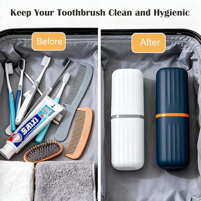 2-in-1 Travel Toothbrush Holder, Dustproof Toothbrush Travel Case with Mouthwash Cup, Portable Toothpaste Toothbrush Container for Traveling School Camping Business Trip Bathroom