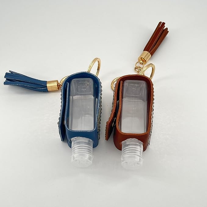 2 Pcs 1oz Bling Travel Bottle Case with Keychain, Travel Bottles for Alcohol, Hand Soap, Refillable Containers Portable