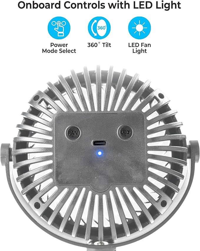 Comfort Zone Portable Stroller Fan – Rechargeable Battery Operated Clip-On Fan with 360° Flexible Tripod & LED Light – 3-Speed Cooling for Car Seats, Cribs, Treadmills & Travel – Silver